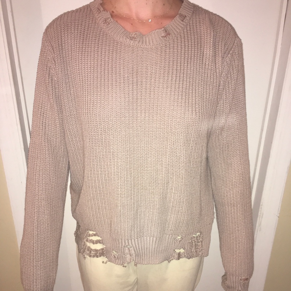 Blush distressed knit sweater